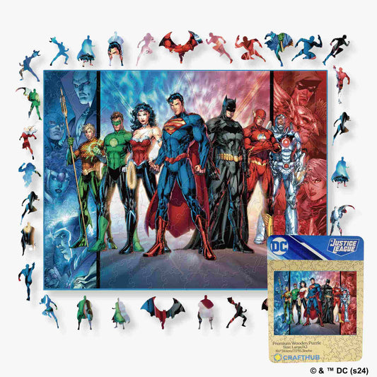 Animal Jigsaw Puzzle > Wooden Jigsaw Puzzle > Jigsaw Puzzle A4 + Wooden Gift Box Justice League Hero Team-Up Wooden Jigsaw Puzzle