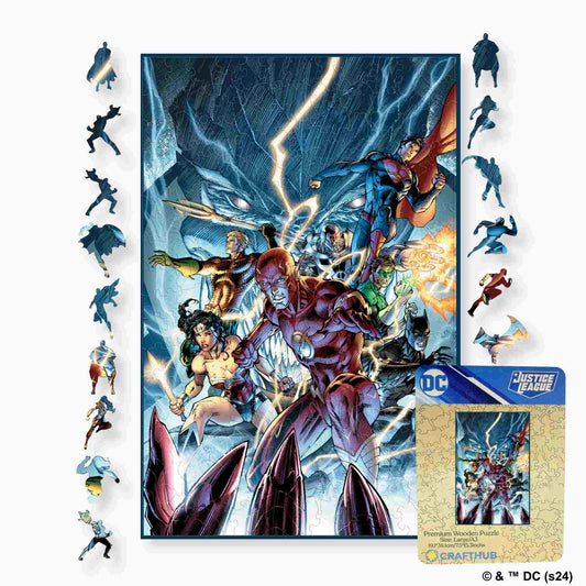 Animal Jigsaw Puzzle > Wooden Jigsaw Puzzle > Jigsaw Puzzle A4 + Wooden Gift Box Justice League Superheroes Unite Wooden Jigsaw Puzzle