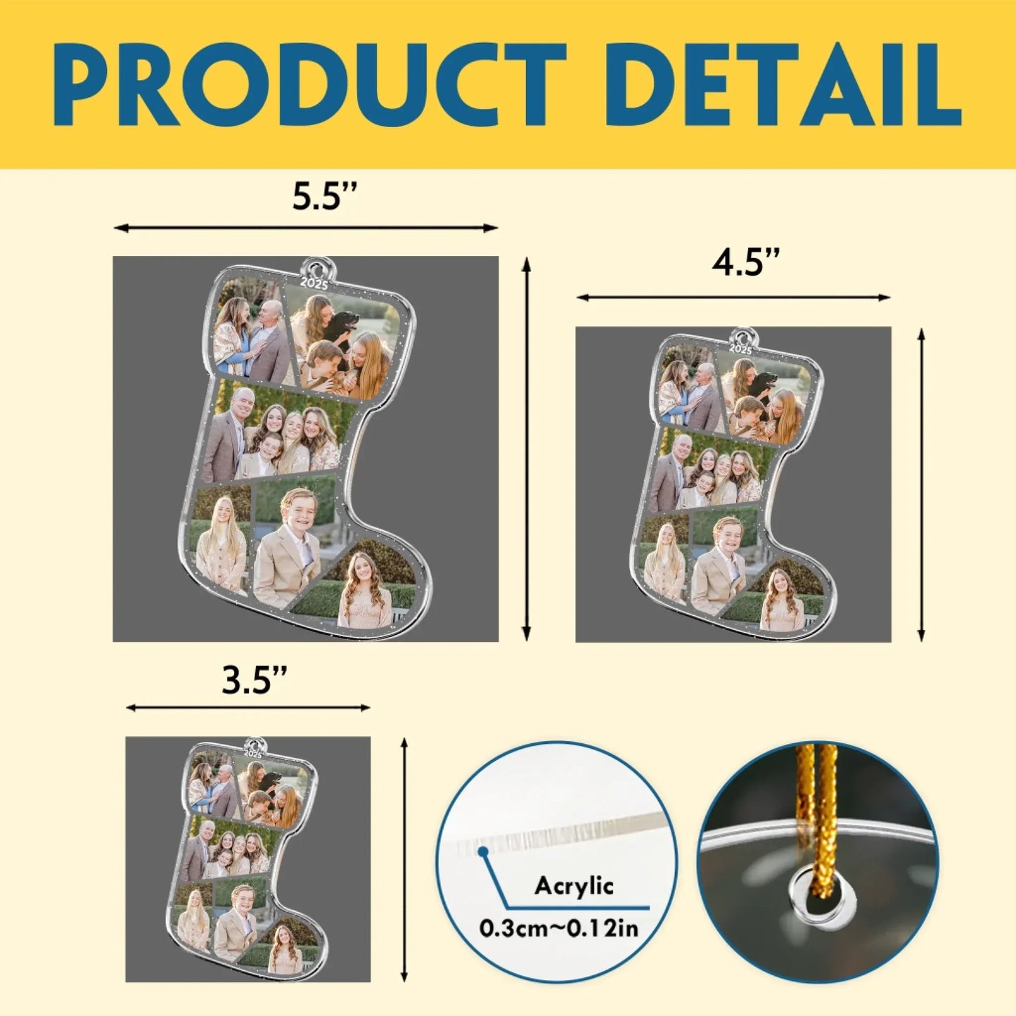 Personalized Ornaments Photo Family Christmas 2025 - Photo Collage Picture Sock - Personalized Acrylic Photo Ornament