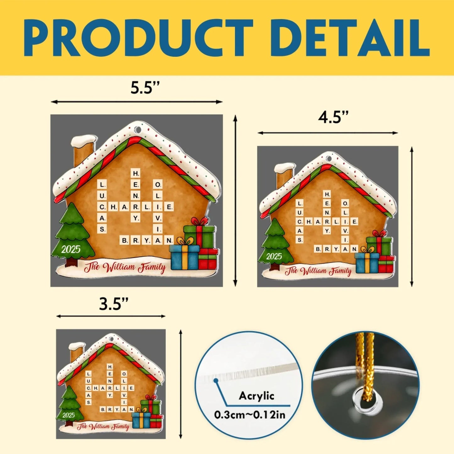 Personalized Ornaments Family Name Scrabble Christmas - Personalized Acrylic Ornament