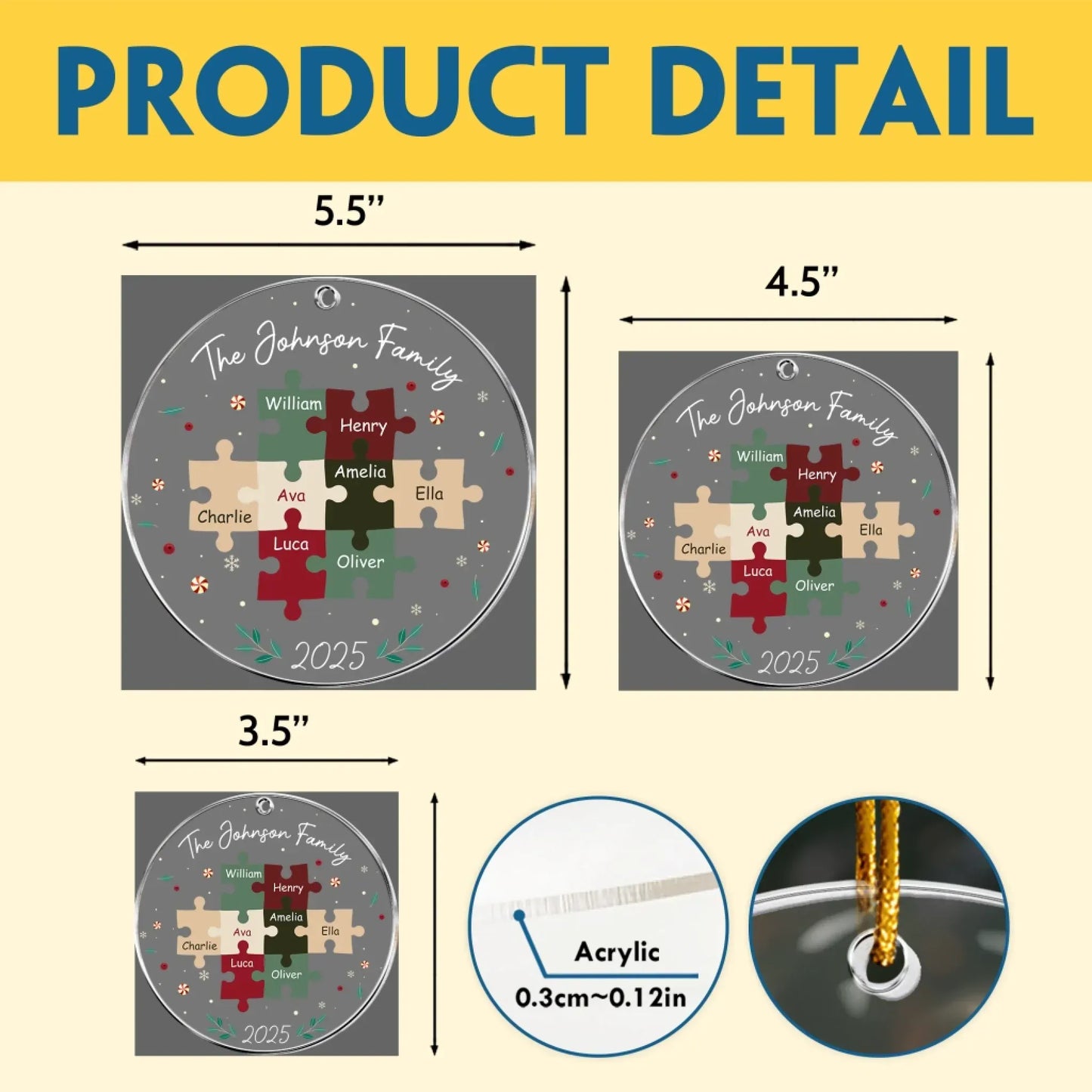 Family Name Puzzle - Family Member Keepsake - Personalized Acrylic Ornament