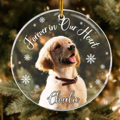 Personalized Ornaments Forever In Our Heart - Personalized Dog Memorial Photo Custom Name Ornament