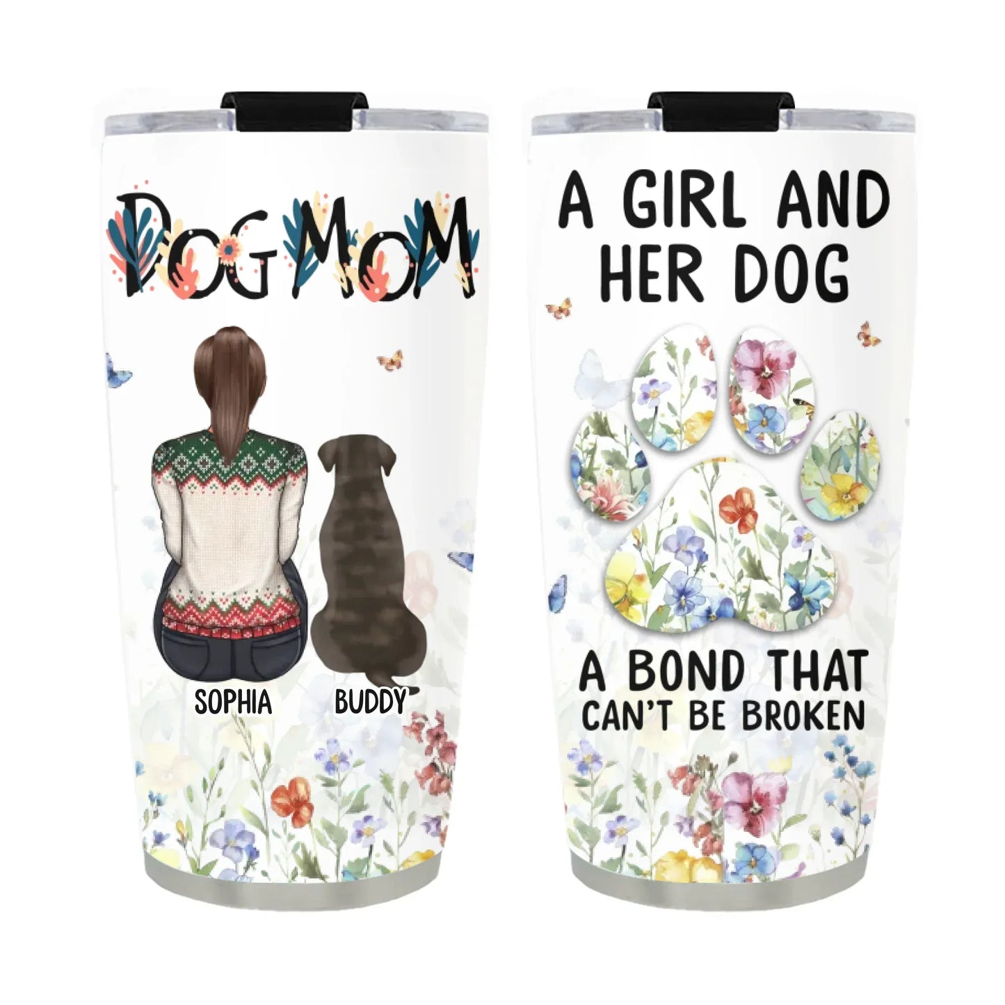 Personalized Tumblers TUMBLER / WHITE / 20oz A Girl And Her Dog Unbreakable Bond - Personalized Custom Printed Tumbler