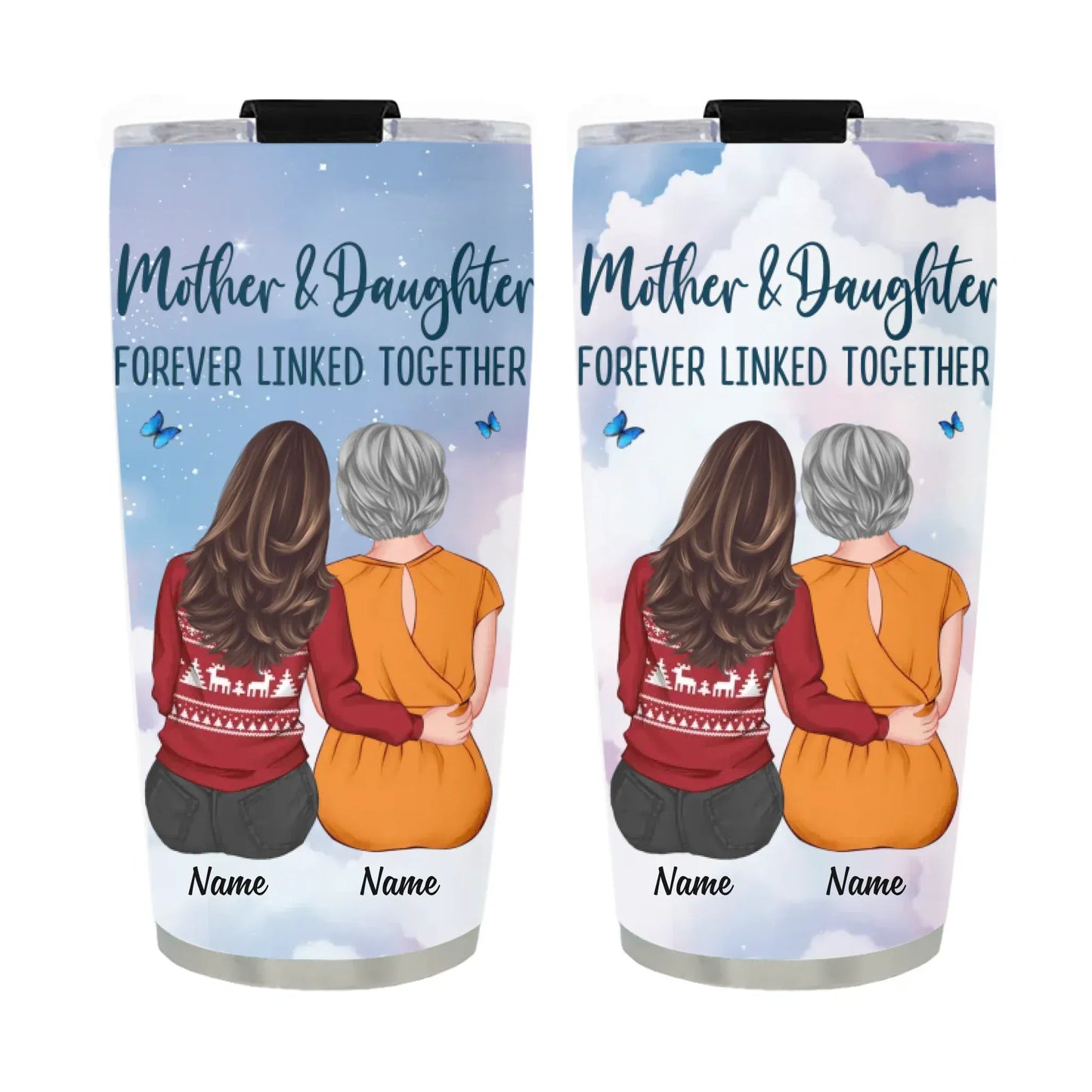 Personalized Tumblers TUMBLER / WHITE / 20oz Mother & Daughter Forever Linked Together - Gift For Mom/ Grandma - Personalized Custom Printed Tumbler