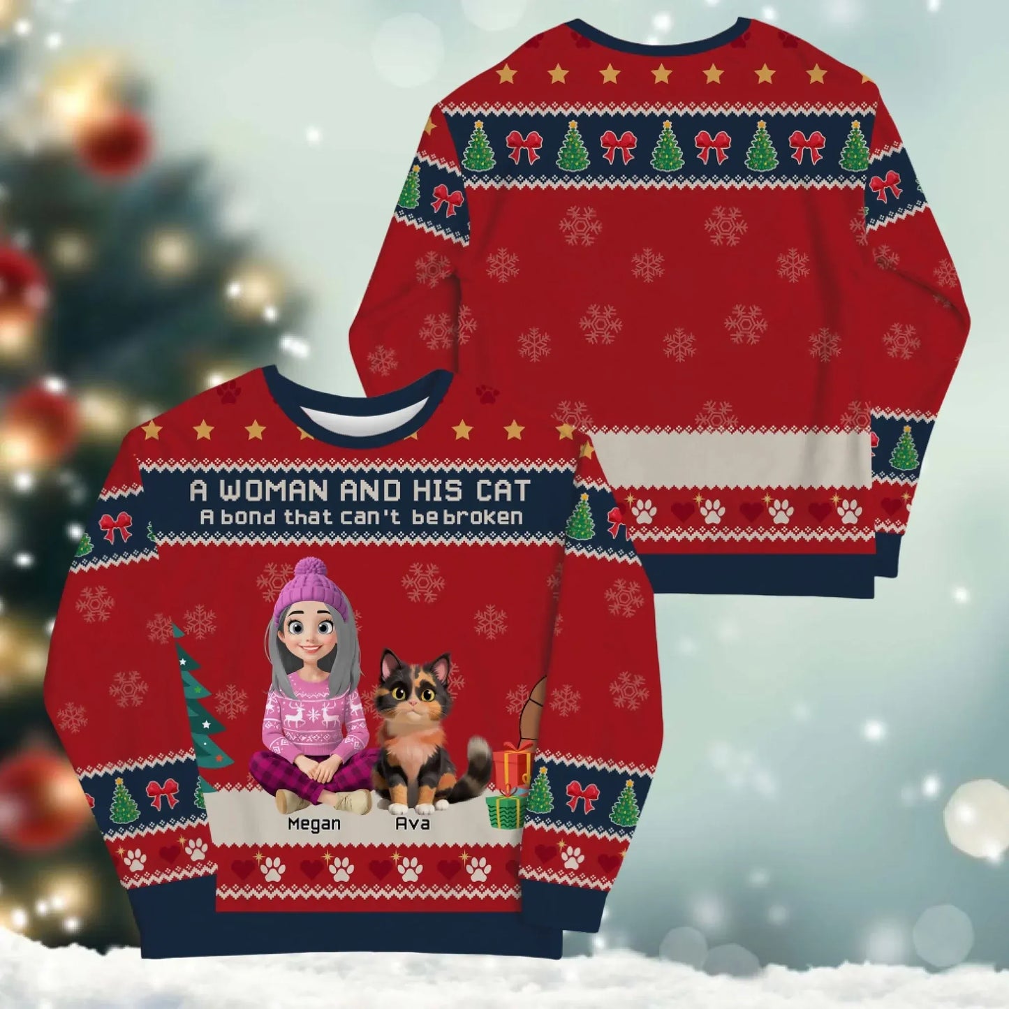 A Woman and Her Cat, A Bond That Can't Be Broken - Personalized Cat Lovers Custom All-Over-Print Sweatshirt