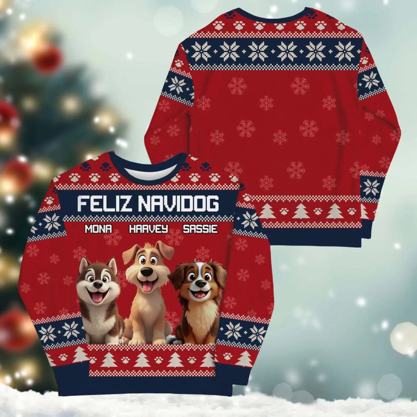 Personalized Sweatshirt Feliz Navidog And Happiness - Personalized Dog Lovers Custom All-Over-Print Sweatshirt