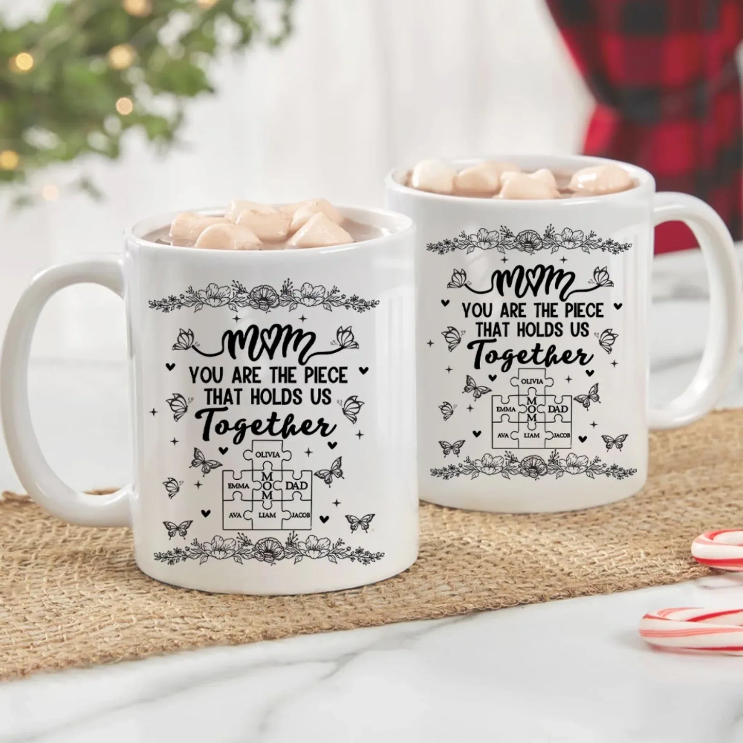 Personalized Mugs Mom, You're The Piece That Holds Us Together - Personalized Mother's Day Custom Ceramic Mug