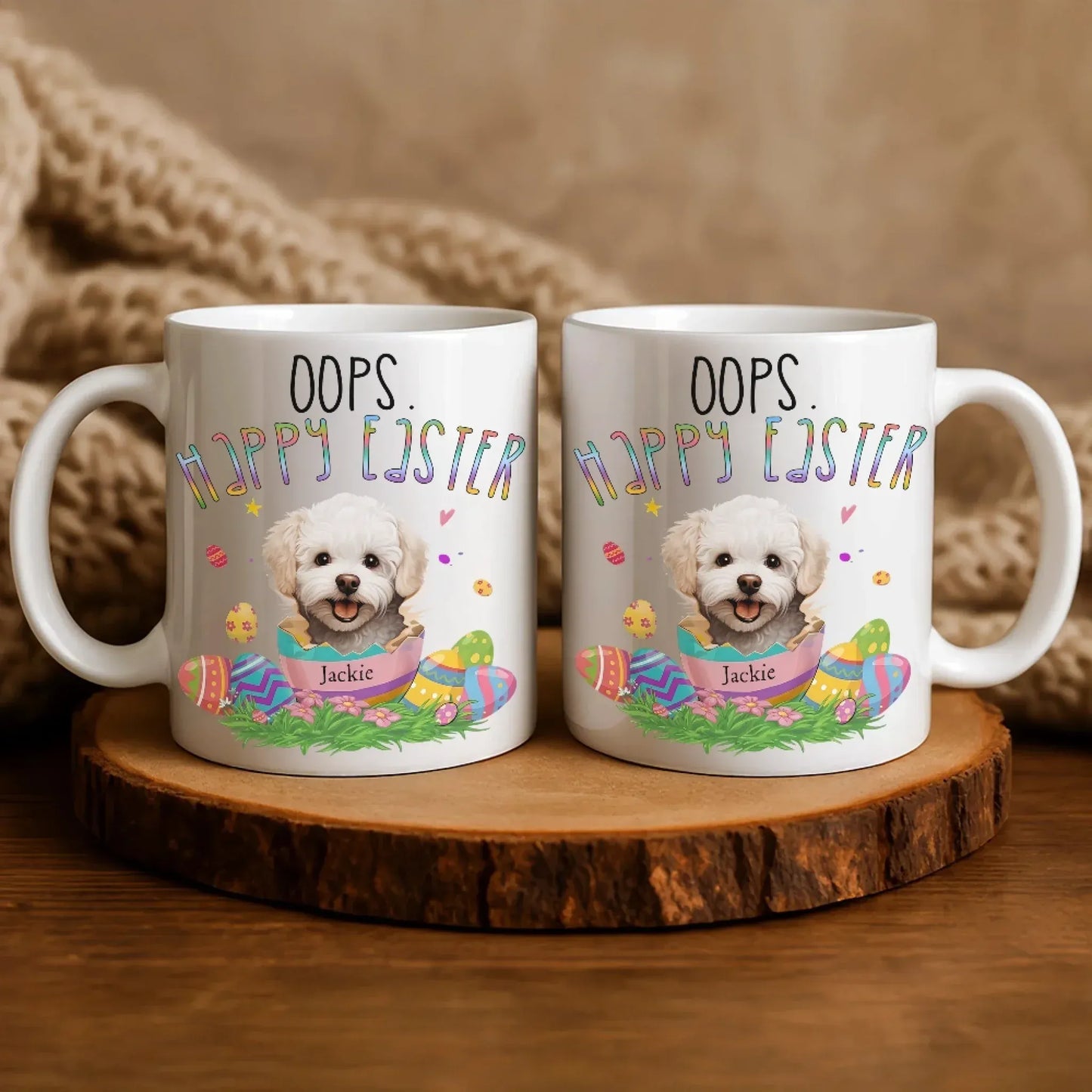 Personalized Mugs The Dog Laughs In Eggs - Personalized Easter Day Custom Ceramic Mug
