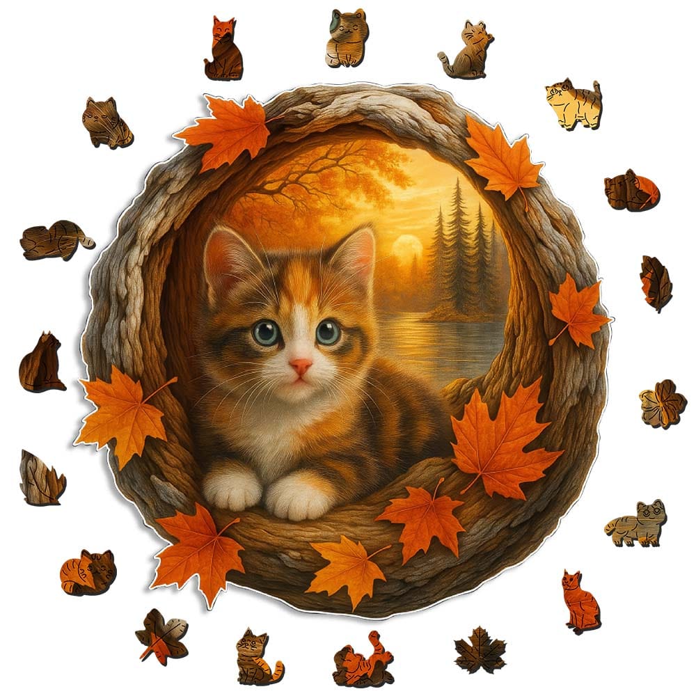 Animal Jigsaw Puzzle > Wooden Jigsaw Puzzle > Jigsaw Puzzle A5 Autumn Kitten - Wooden Jigsaw Puzzle