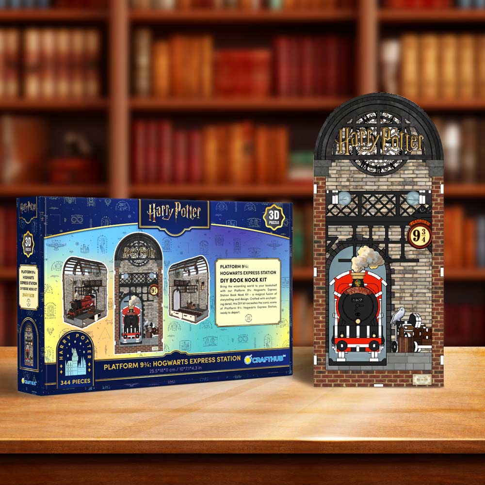 Book Nook Kits 344 Pieces | 10" x 4.3" x 7.1" Platform 9¾: Hogwarts Express Station - DIY Book Nook Kit
