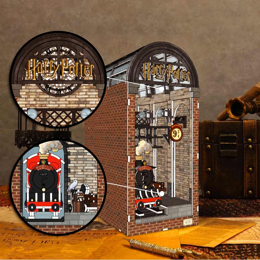 Book Nook Kits 344 Pieces | 10" x 4.3" x 7.1" Platform 9¾: Hogwarts Express Station - DIY Book Nook Kit