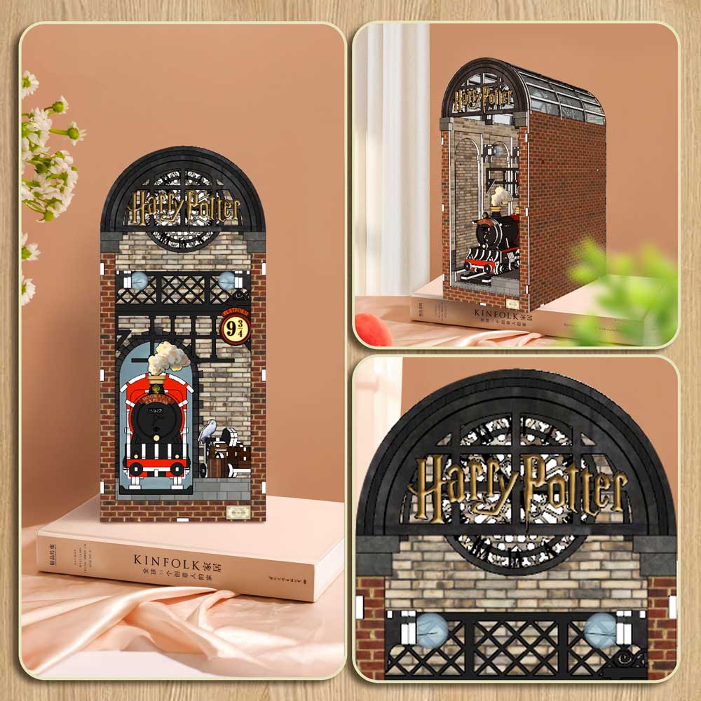 Book Nook Kits 344 Pieces | 10" x 4.3" x 7.1" Platform 9¾: Hogwarts Express Station - DIY Book Nook Kit