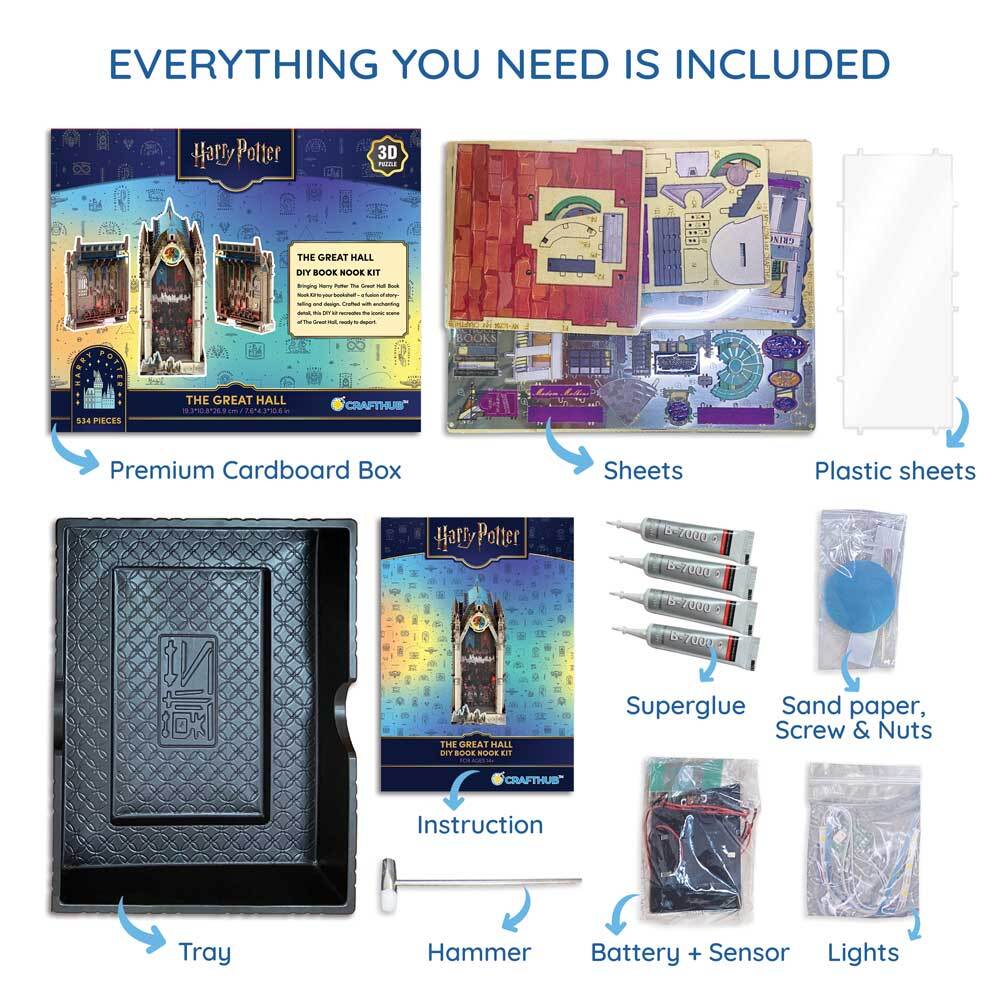 Book Nook Kits 534 Pieces | 7.6" x 4.3" x 10.6" The Great Hall - DIY Book Nook Kit