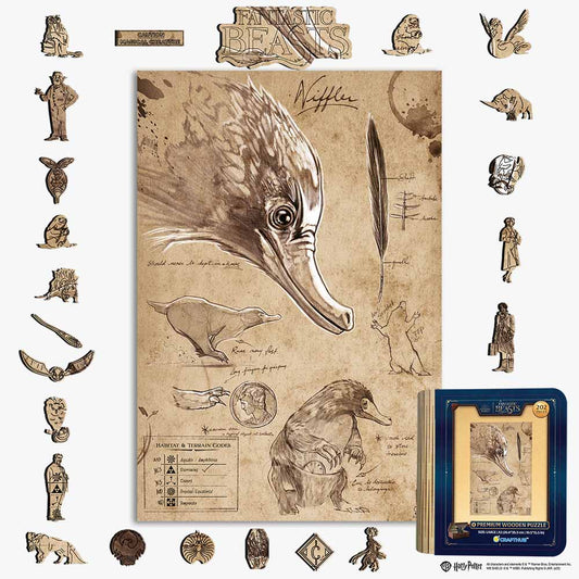 Animal Jigsaw Puzzle > Wooden Jigsaw Puzzle > Jigsaw Puzzle A4 + Wooden Gift Box Niffler Wizarding Sketch - Wooden Jigsaw Puzzle