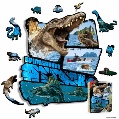 Animal Jigsaw Puzzle > Wooden Jigsaw Puzzle > Jigsaw Puzzle A4 + Wooden Gift Box Spinosaurus Attack - Wooden Jigsaw Puzzle