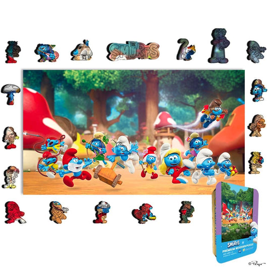 Animal Jigsaw Puzzle > Wooden Jigsaw Puzzle > Jigsaw Puzzle A4 + Wooden Gift Box Smurfs' Village - Wooden Jigsaw Puzzle