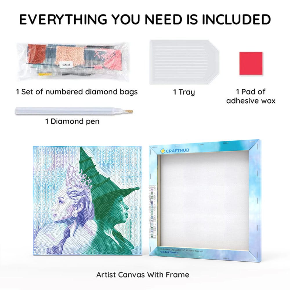 Diamond Painting Kits 9.8" x 9.8" | 25cm x 25cm Glinda & Elphaba - Framed Diamond Painting Kit