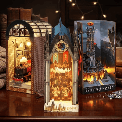Book Nook Kits Great Hall: 534 Pieces - Hogwarts Express: 344 Pieces - Barad Dur: 254 Pieces 3-Pack DIY Book Nook Kit Set: Harry Potter The Great Hall, Hogwarts Express Station, The Lord of the Rings: Barad Dur