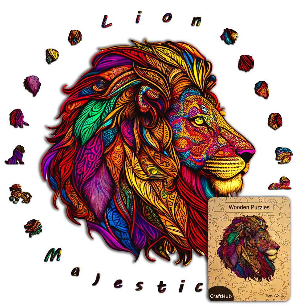 Animal Jigsaw Puzzle > Wooden Jigsaw Puzzle > Jigsaw Puzzle A2 + Wooden Box Majestic Lion - Jigsaw Puzzle