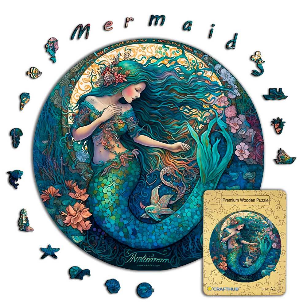 Animal Jigsaw Puzzle > Wooden Jigsaw Puzzle > Jigsaw Puzzle A2 + Wooden Box Mermaid - Jigsaw Puzzle