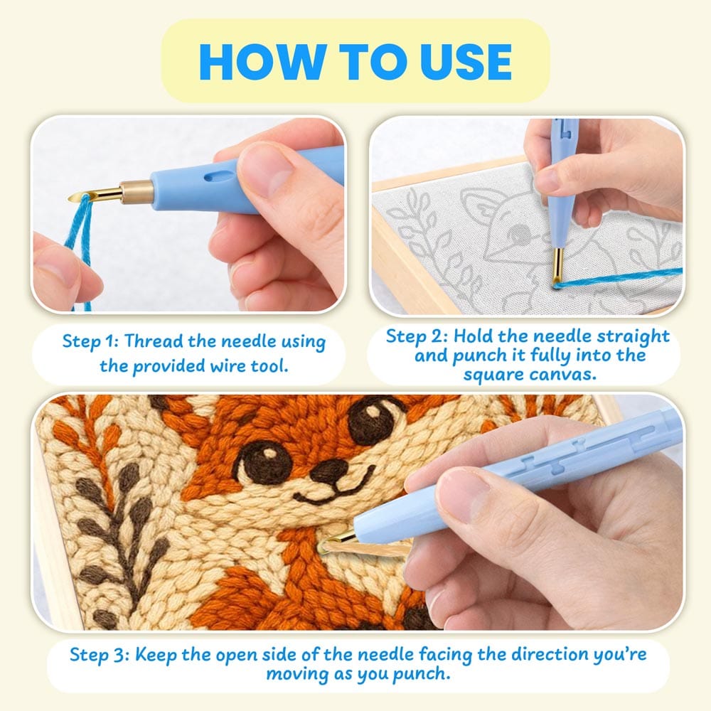 Painting By Numbers Kits 9.8" x 9.8" (25x25cm) Happy Fox - Punch Needle Kit