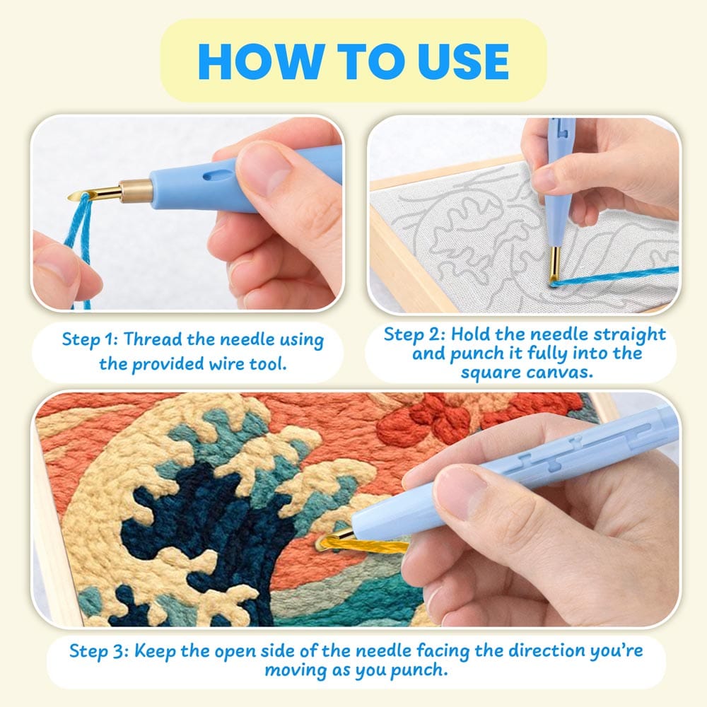 Painting By Numbers Kits 9.8" x 9.8" (25x25cm) The Great Wave off Kanagawa - Punch Needle Kit