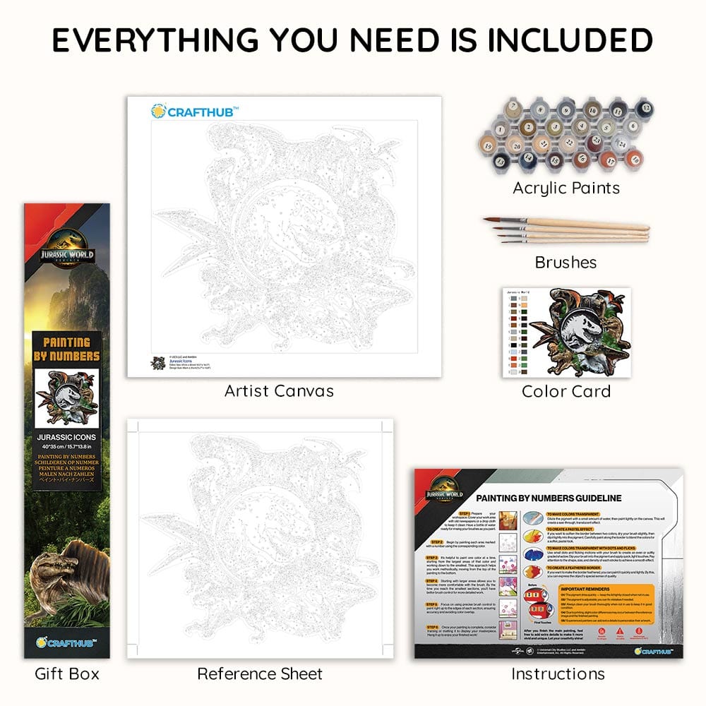 Painting By Numbers Kits 15.7" x 13.8" (40x35cm) Jurassic Icons - Paint By Numbers Kit