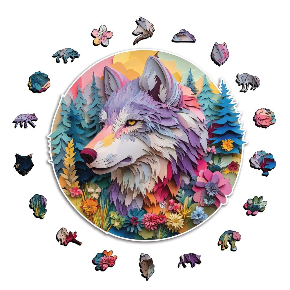 Animal Jigsaw Puzzle > Wooden Jigsaw Puzzle > Jigsaw Puzzle A5 Blooming Wolf - Jigsaw Puzzle