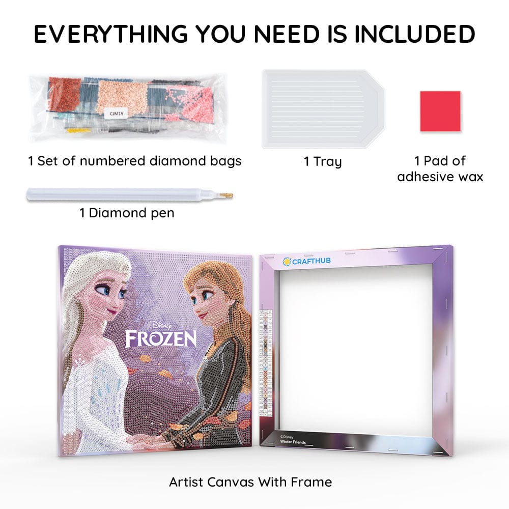 Diamond Painting Kits 9.8" x 9.8" | 25cm x 25cm Frozen Sisters - Framed Diamond Painting Kit
