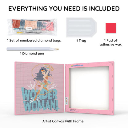 Diamond Painting Kits 9.8" x 9.8" | 25cm x 25cm Wonder Woman - Framed Diamond Painting Kit
