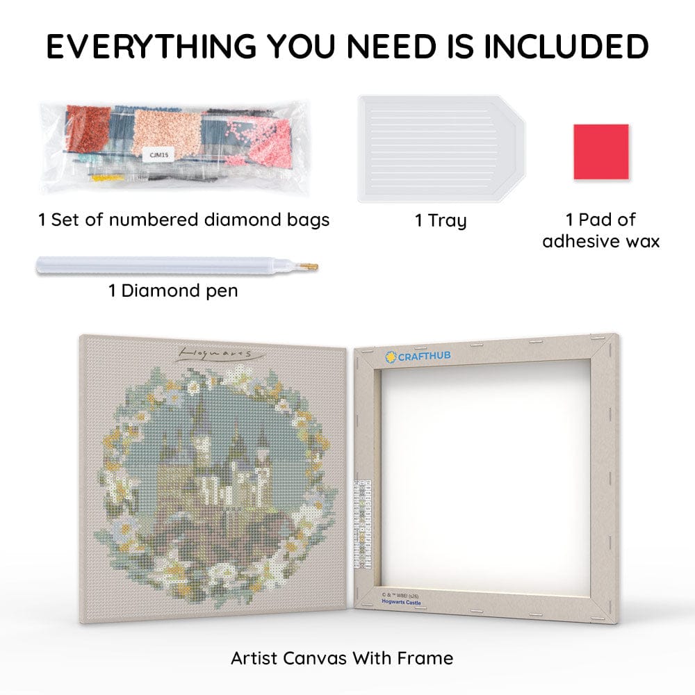 Diamond Painting Kits 9.8" x 9.8" | 25cm x 25cm Hogwarts Castle - Framed Diamond Painting Kit