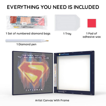 Diamond Painting Kits 9.8" x 9.8" | 25cm x 25cm Superman Logo - Framed Diamond Painting Kit