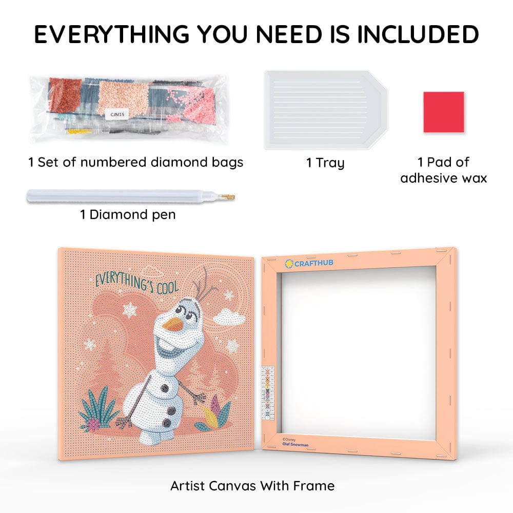 Diamond Painting Kits 9.8" x 9.8" | 25cm x 25cm Olaf Snowman - Framed Diamond Painting Kit