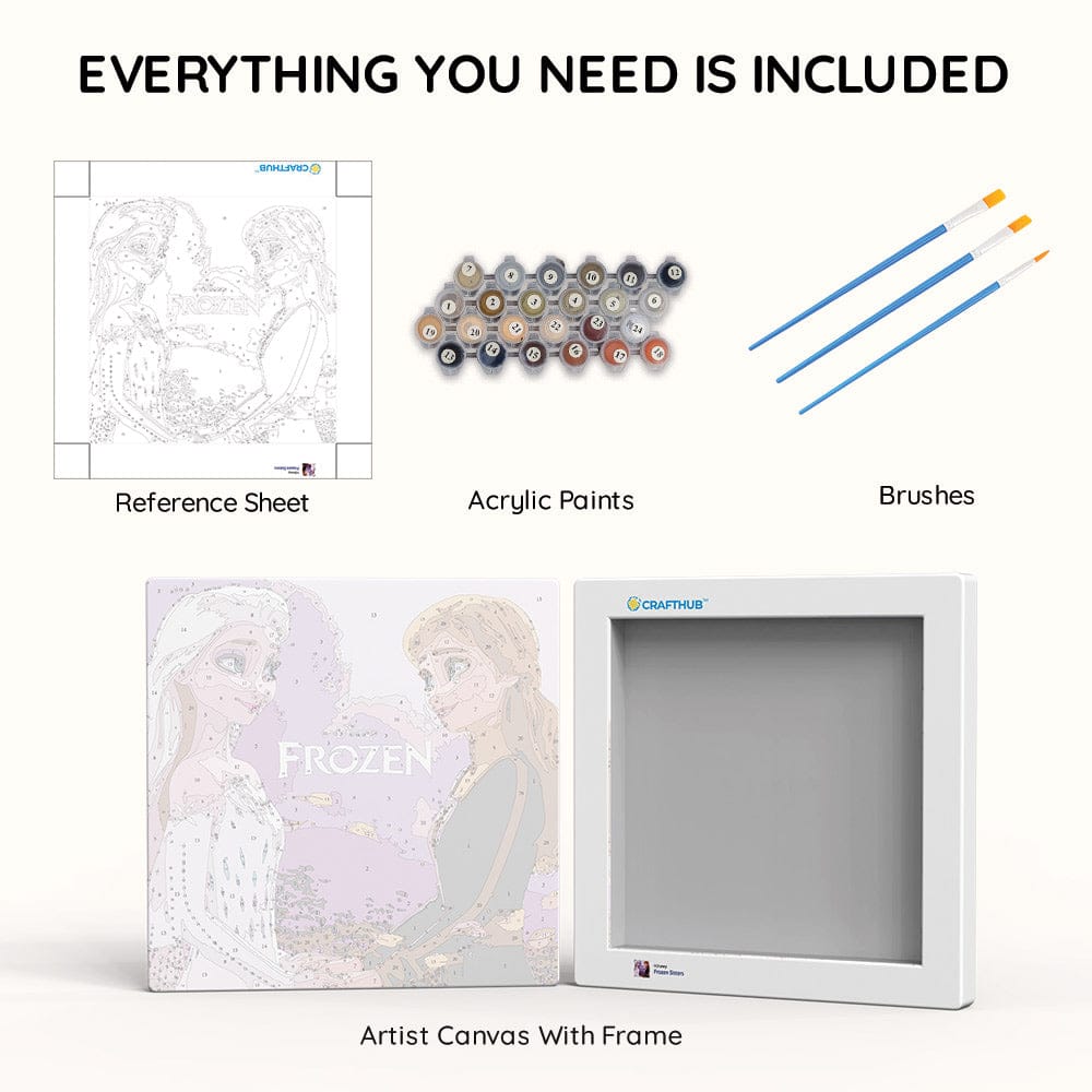 Painting By Numbers Kits 9.8" x 9.8" (25x25cm) Frozen Sisters - Framed Paint By Numbers Kit