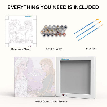 Painting By Numbers Kits 9.8" x 9.8" (25x25cm) Frozen Sisters - Framed Paint By Numbers Kit