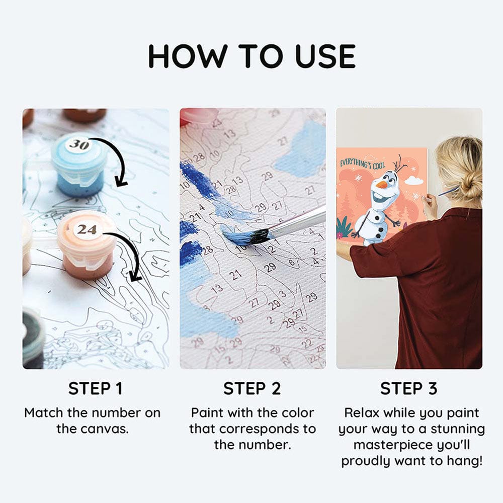 Painting By Numbers Kits 9.8" x 9.8" (25x25cm) Olaf Snowman - Framed Paint By Numbers Kit