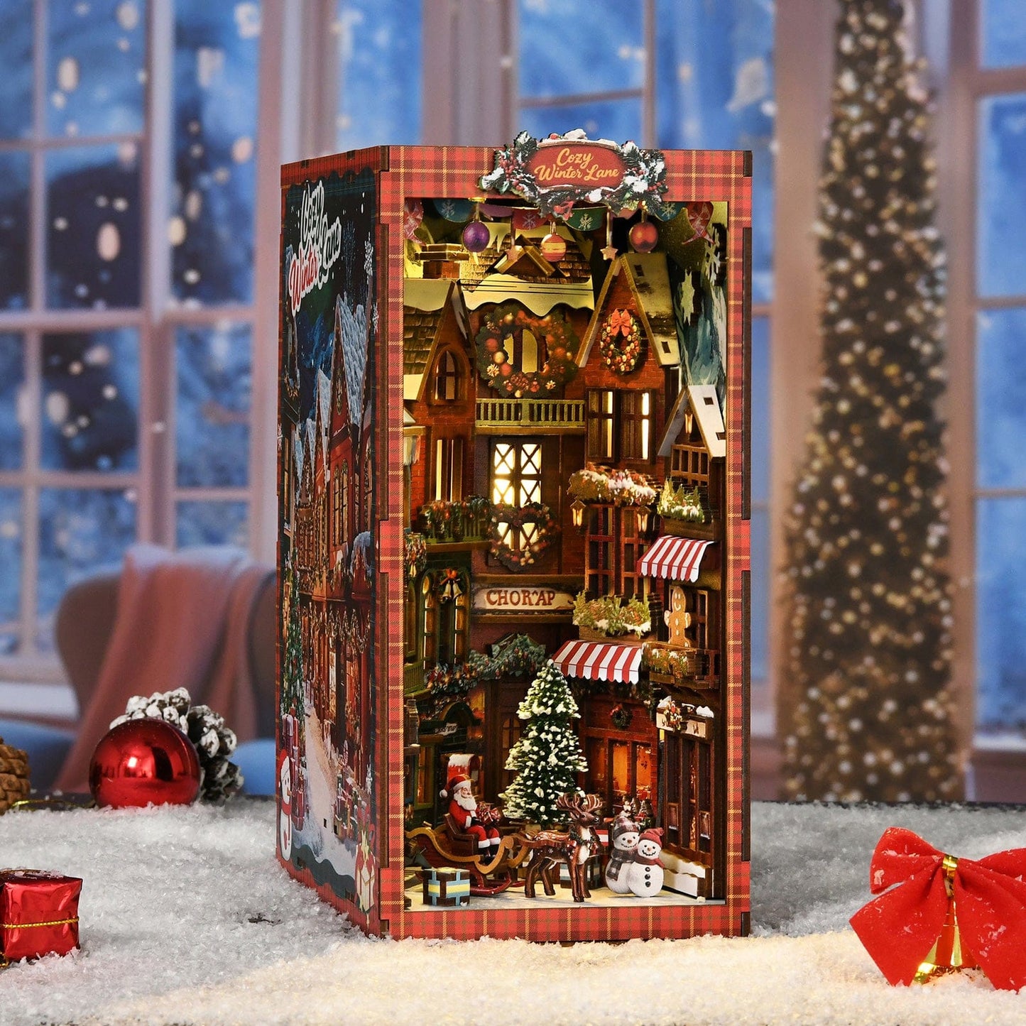 Book Nook Kits 296 Pieces | 23×18×11 cm (9.05"×7.08"×4.33") Christmas Street Corner - DIY Book Nook Kit