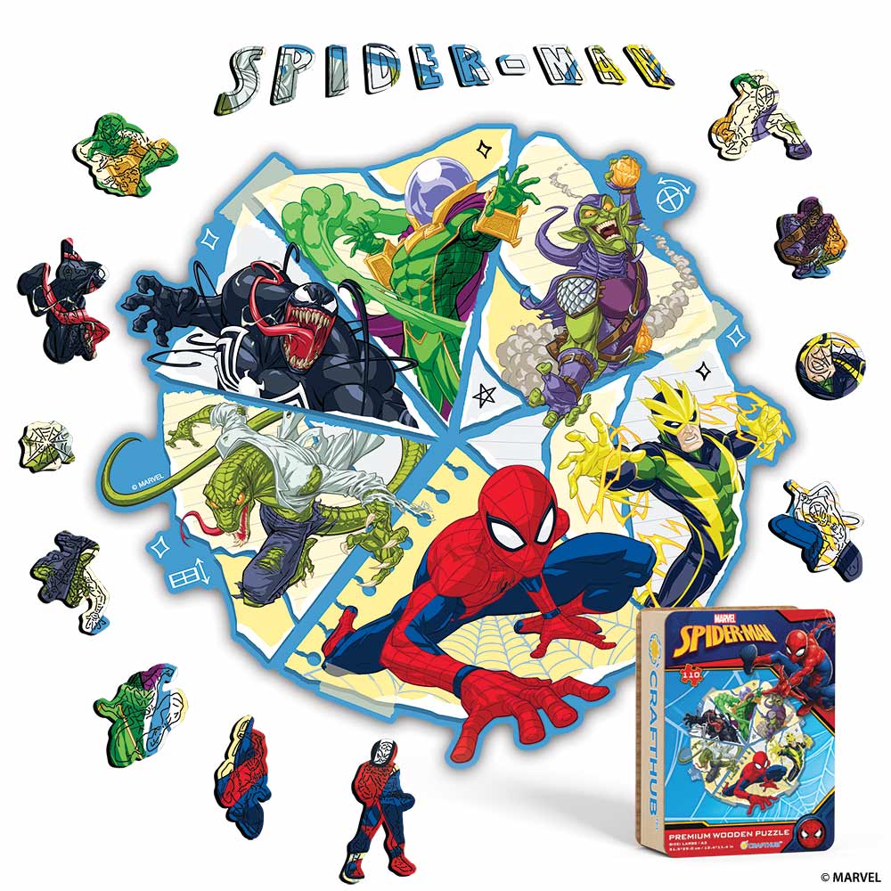 Wooden Jigsaw Puzzles A4 + Wooden Gift Box Spider-Man vs Villains – Wooden Jigsaw Puzzle
