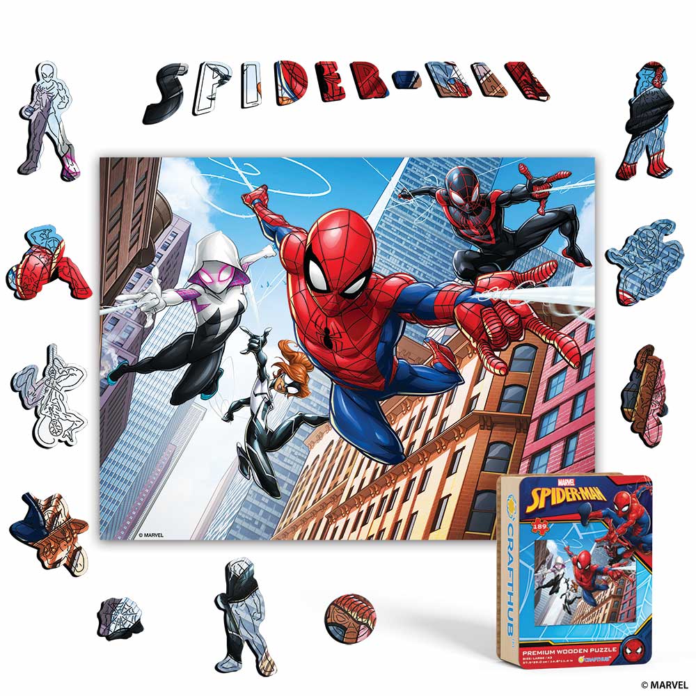 Wooden Jigsaw Puzzles A4 + Wooden Gift Box Spider-Man Team Up – Wooden Jigsaw Puzzle