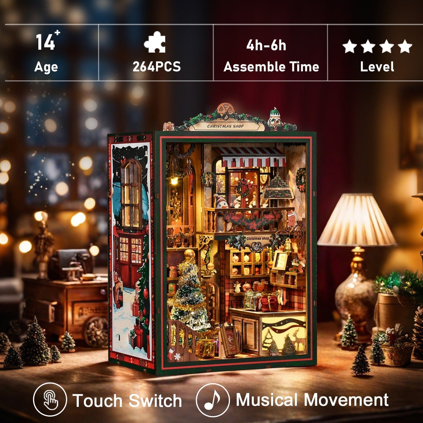 Book Nook Kits 264 Pieces | 21.5×16×11 cm (8.5"×6.3"×4.3") Christmas Shop - DIY Book Nook Kit