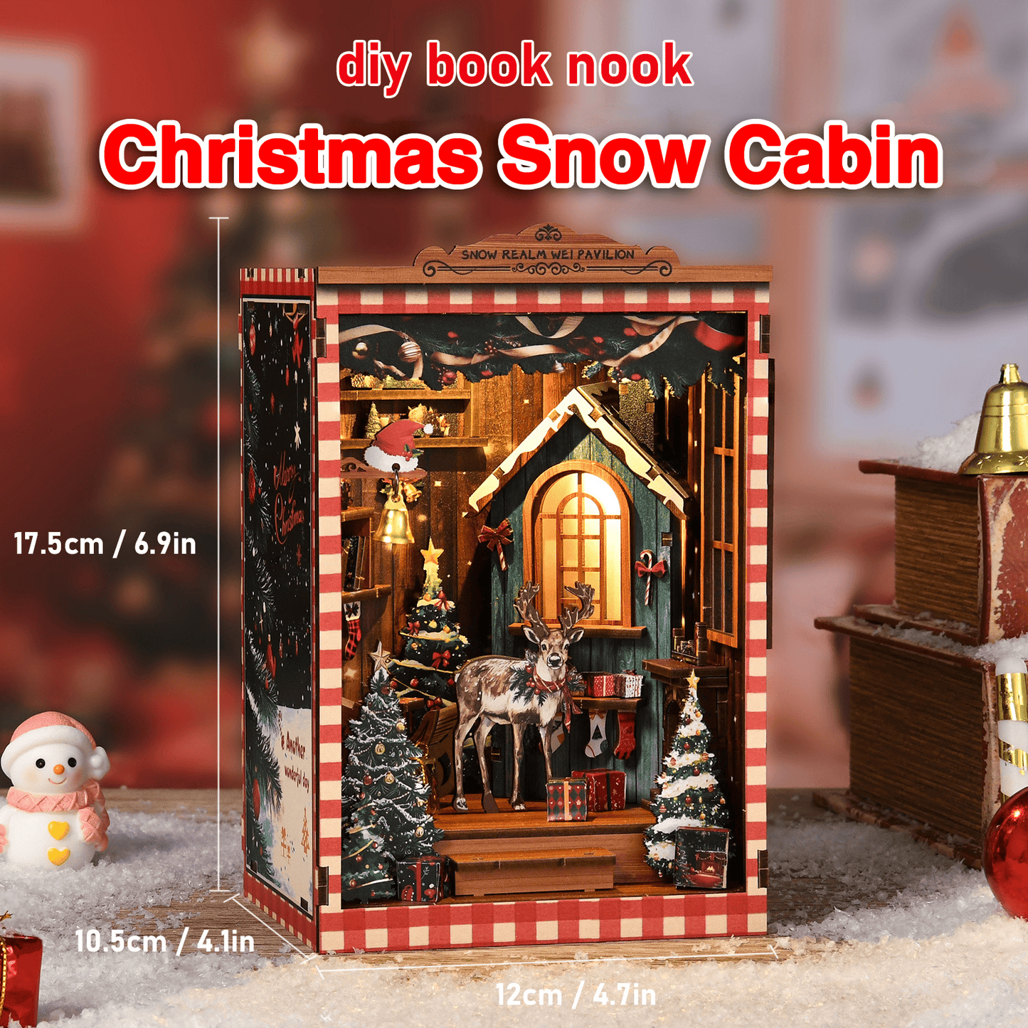 Book Nook Kits 161 Pieces | 17.5x12x10.5 cm (6.9"x4.7"x4.1") Christmas Snow Cabin - DIY Book Nook Kit