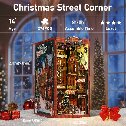 Book Nook Kits 296 Pieces | 23×18×11 cm (9.05"×7.08"×4.33") Christmas Street Corner - DIY Book Nook Kit