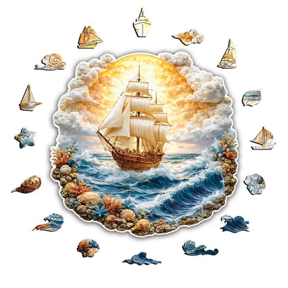 Wooden Jigsaw Puzzles A5 Sunset Ship - Jigsaw Puzzle
