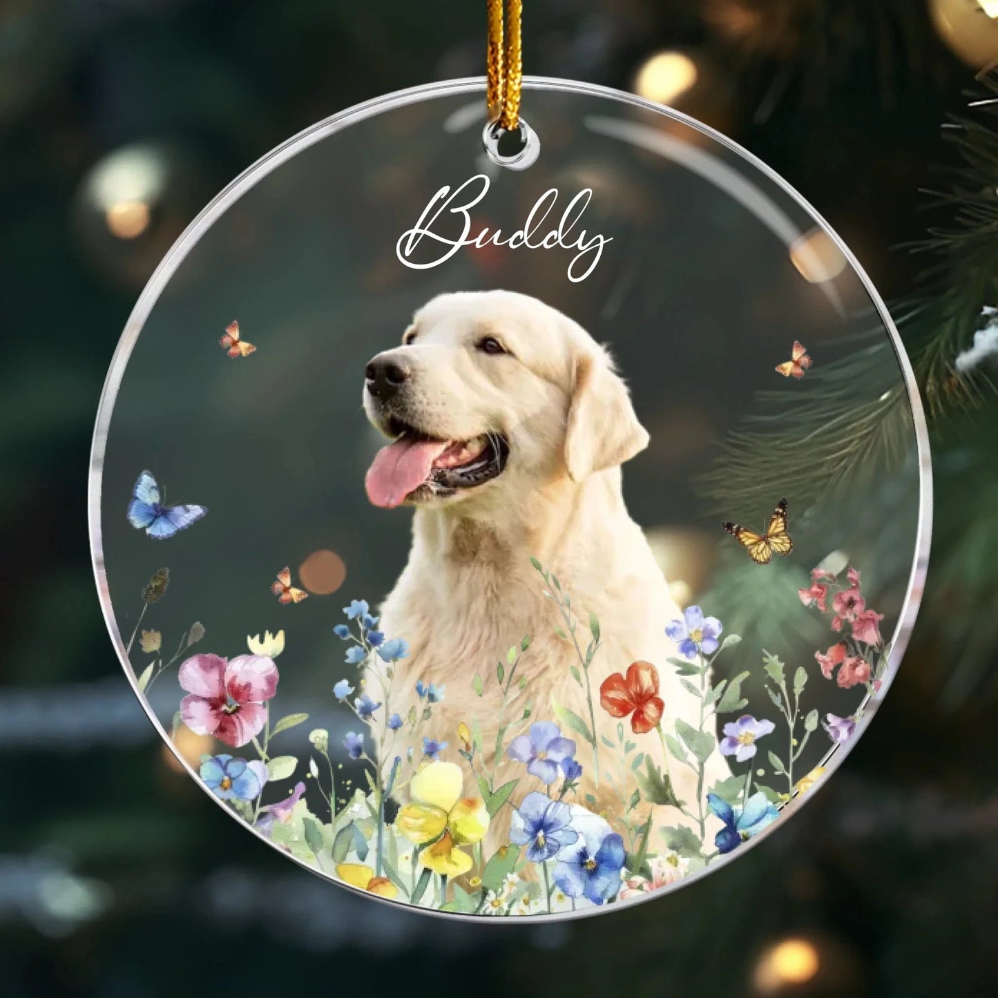 Personalized Ornaments Ornament Acrylic / Glass / 3.5in / 8.9cm Forever Blooming In My Heart - Personalized Pet Memorial Photo Ornament