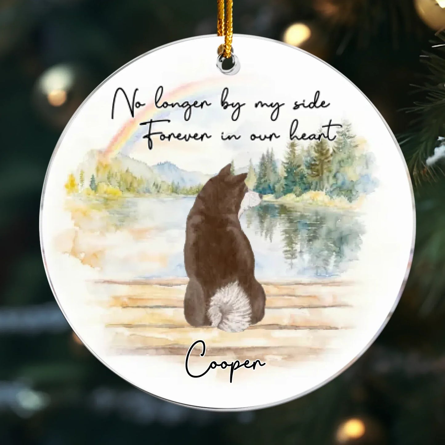 Personalized Ornaments Ornament Acrylic / Glass / 3.5in / 8.9cm No Longer By My Side, Forever In Our Heart - Personalized Dog Memorial Acrylic Ornament