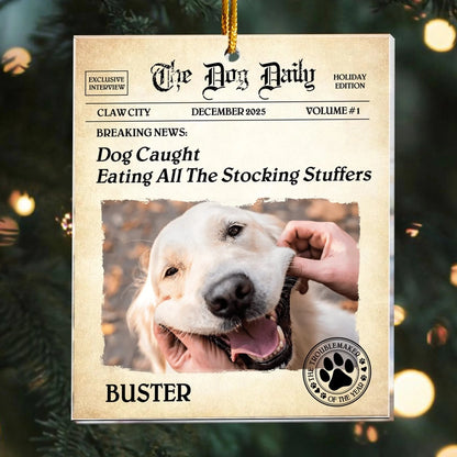 Personalized Ornaments The Dog Daily - BREAKING NEWS: Dog Personalized Acrylic Photo Ornament
