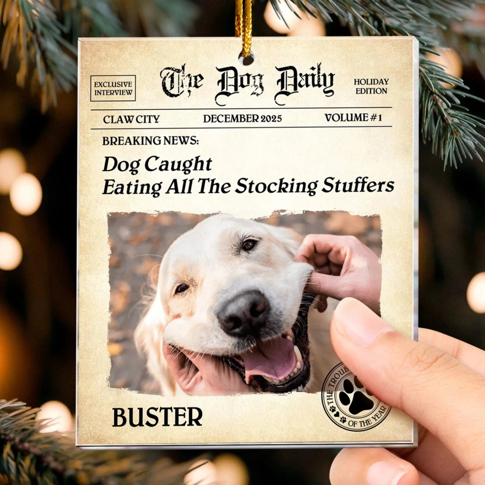 Personalized Ornaments The Dog Daily - BREAKING NEWS: Dog Personalized Acrylic Photo Ornament