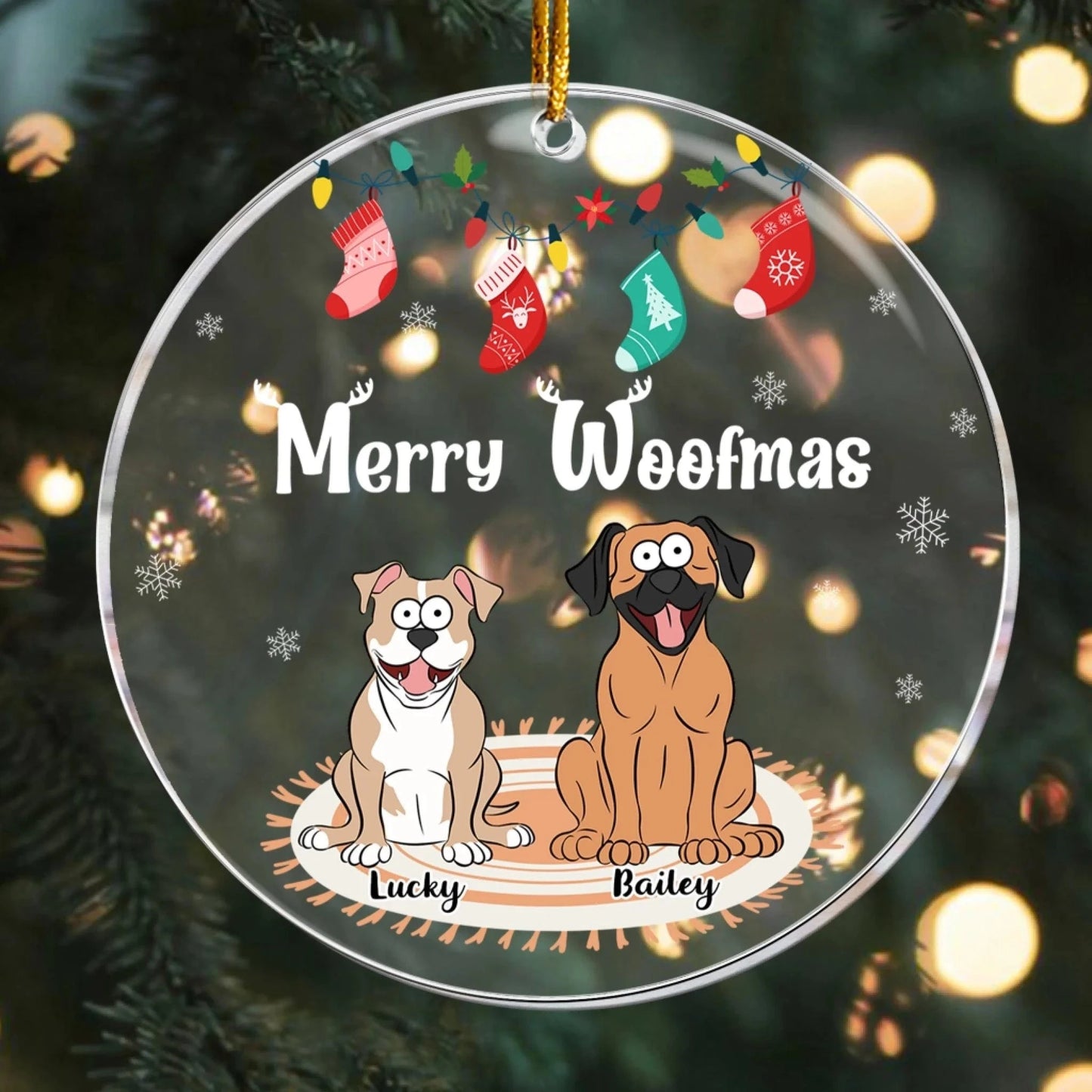 Personalized Ornaments Merry Woofmas - Personalized Acrylic Dog Ornament