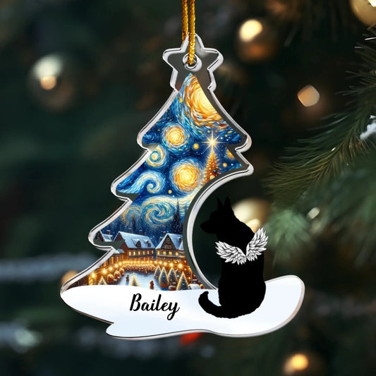 Personalized Ornaments Ornament Acrylic / Glass / 3.5in / 8.9cm Dog Memorial Sitting Under Christmas Tree - Personalized Dog Acrylic Ornament