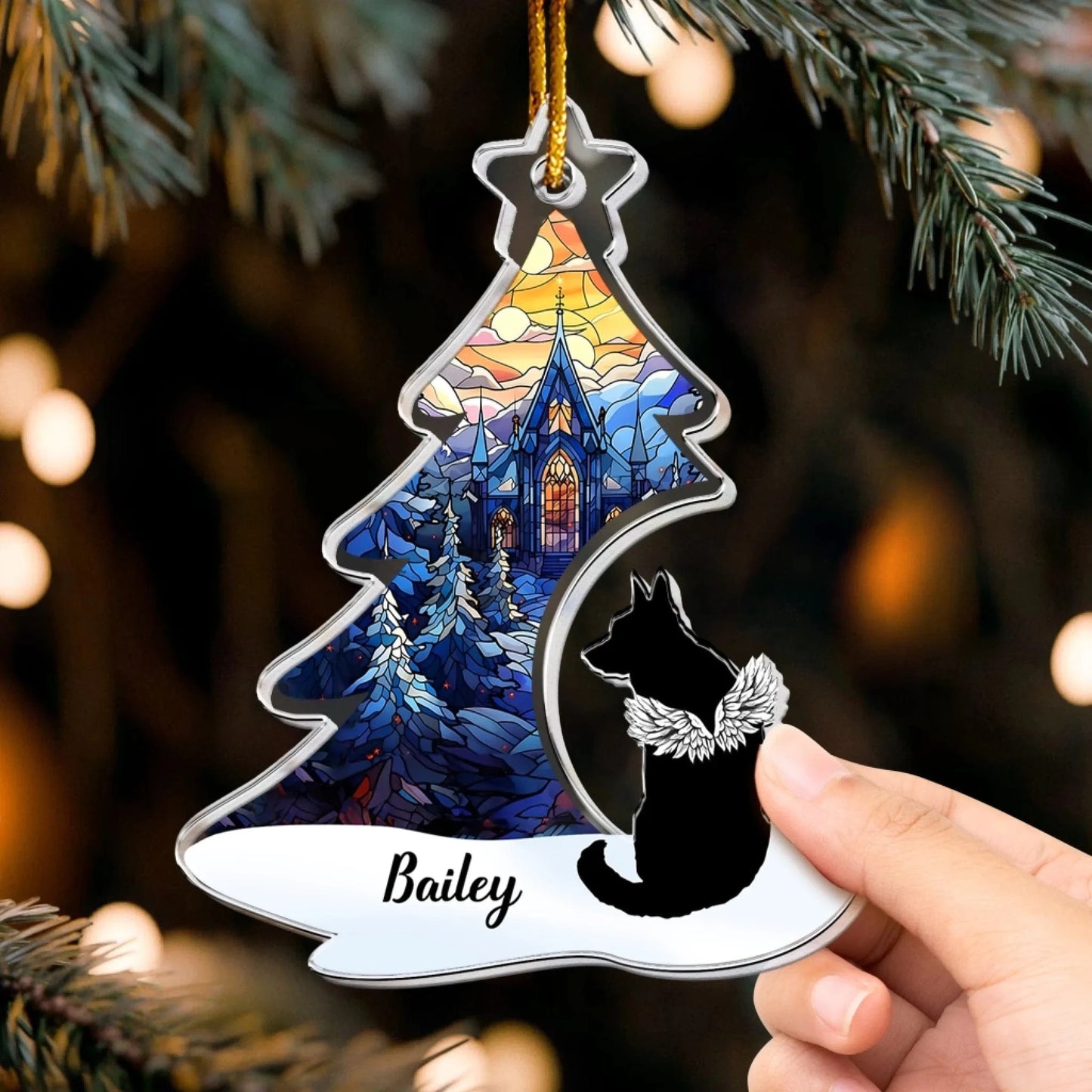 Personalized Ornaments Dog Memorial Sitting Under Christmas Tree - Personalized Dog Acrylic Ornament